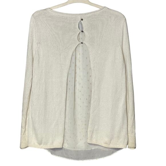 Lucky Brand sweater white lined back detail gold cozy comfy size large - Picture 2 of 6